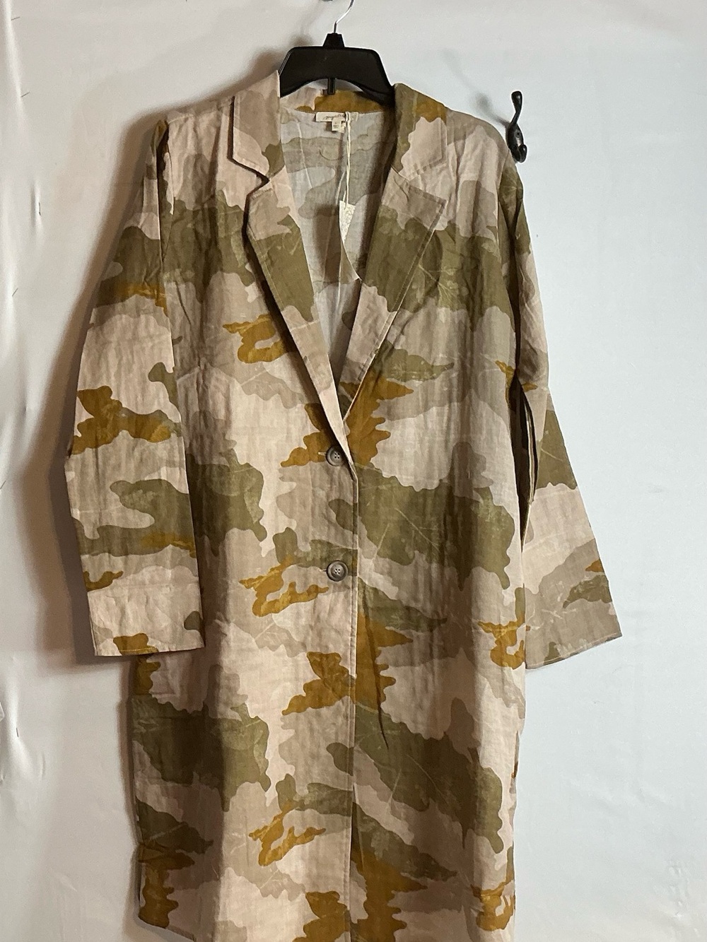 Mystree Olive, Tan & Cream Camouflage Trench Coat
